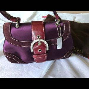 Coach satin and suede evening bag in purple